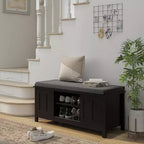 Modern Shoe Storage Bench, Entry Way Bench with Cushion, 2 Sliding Doors, Storage Ottoman Bench, Holds 10 Pairs
