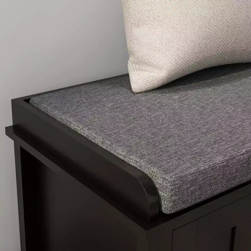 Modern Shoe Storage Bench, Entry Way Bench with Cushion, 2 Sliding Doors, Storage Ottoman Bench, Holds 10 Pairs