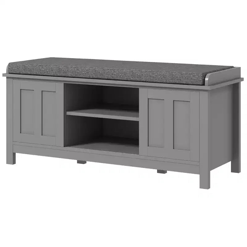 Modern Shoe Storage Bench, Entry Way Bench with Cushion, 2 Sliding Doors, Storage Ottoman Bench, Holds 10 Pairs
