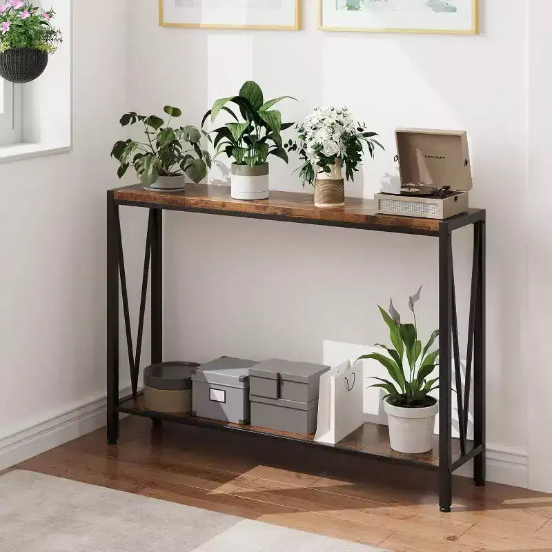 42.9 Entryway Table with Storage, 2-Tier Console Table with Open Shelf,Behind Couch Entry Foyer Hallway Storage, for Entrance, Living Room