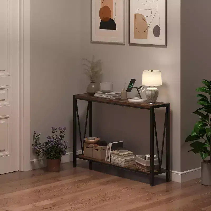 42.9 Entryway Table with Storage, 2-Tier Console Table with Open Shelf,Behind Couch Entry Foyer Hallway Storage, for Entrance, Living Room