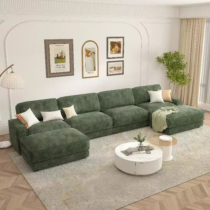Dyonery 158 Grand canapé modulable sectionnel, tissu CHENILLE avec assise profonde, assemblage sans outil