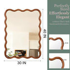 PexFix Miroir décoratif mural rectangulaire ondulé 30 x 40 avec cadre en bois massif, style moderne et rustique, pour chambre, salle de bain, salon, entrée, marron