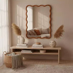 PexFix Miroir décoratif mural rectangulaire ondulé 30 x 40 avec cadre en bois massif, style moderne et rustique, pour chambre, salle de bain, salon, entrée, marron