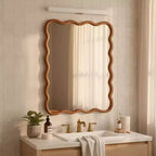PexFix Miroir décoratif mural rectangulaire ondulé 30 x 40 avec cadre en bois massif, style moderne et rustique, pour chambre, salle de bain, salon, entrée, marron