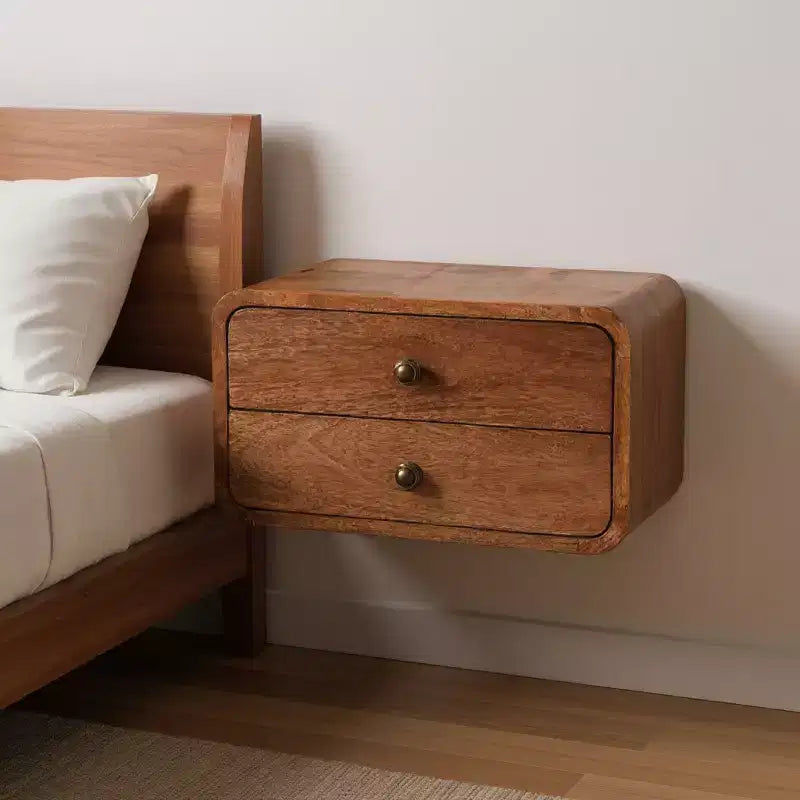 Table de chevet flottante HomeRoots 18 po en bois massif marron à deux tiroirs