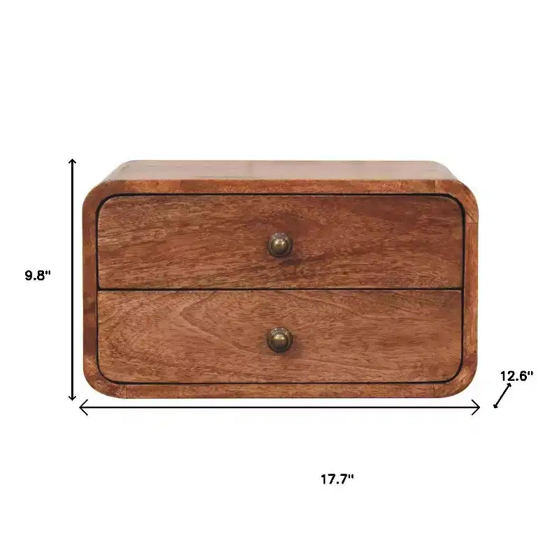 Table de chevet flottante HomeRoots 18 po en bois massif marron à deux tiroirs