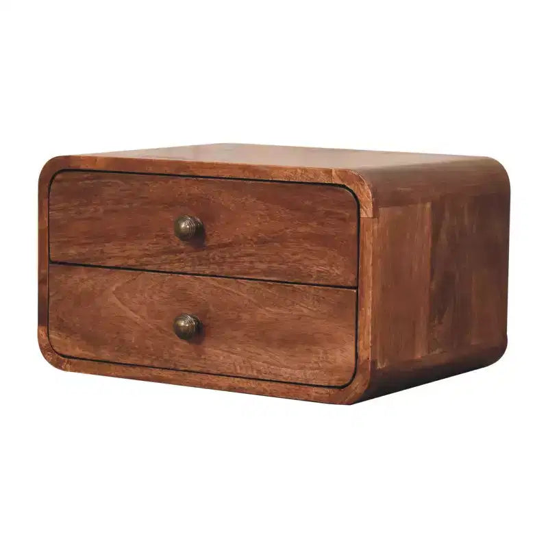 Table de chevet flottante HomeRoots 18 po en bois massif marron à deux tiroirs