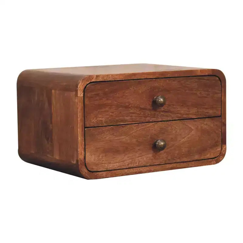 Table de chevet flottante HomeRoots 18 po en bois massif marron à deux tiroirs