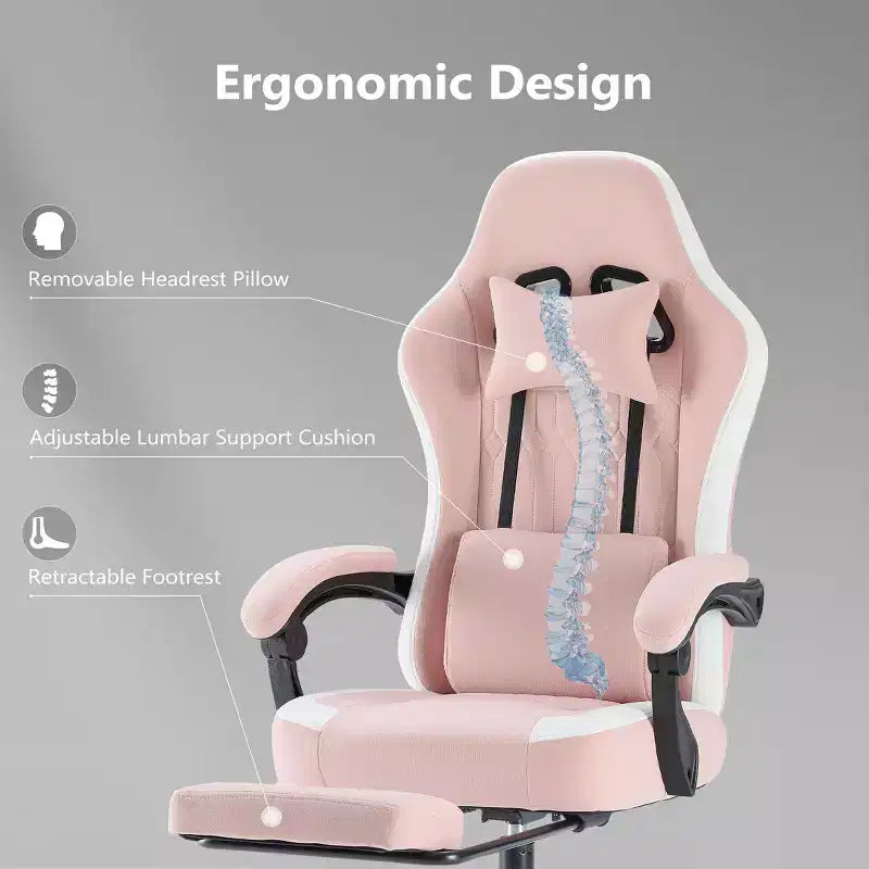 Chaise de bureau ergonomique Okak avec accoudoirs rembourrés, chaise de jeu avec repose-pieds et soutien lombaire, chaise pivotante à roulettes pour la maison et le bureau