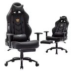 Chaise de jeu ergonomique à dossier haut Okak avec coussin appui-nuque amovible, chaise d'ordinateur avec assise rembourrée et support lombaire, chaise confortable pour la maison, noire