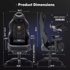 Chaise de jeu ergonomique à dossier haut Okak avec coussin appui-nuque amovible, chaise d'ordinateur avec assise rembourrée et support lombaire, chaise confortable pour la maison, noire