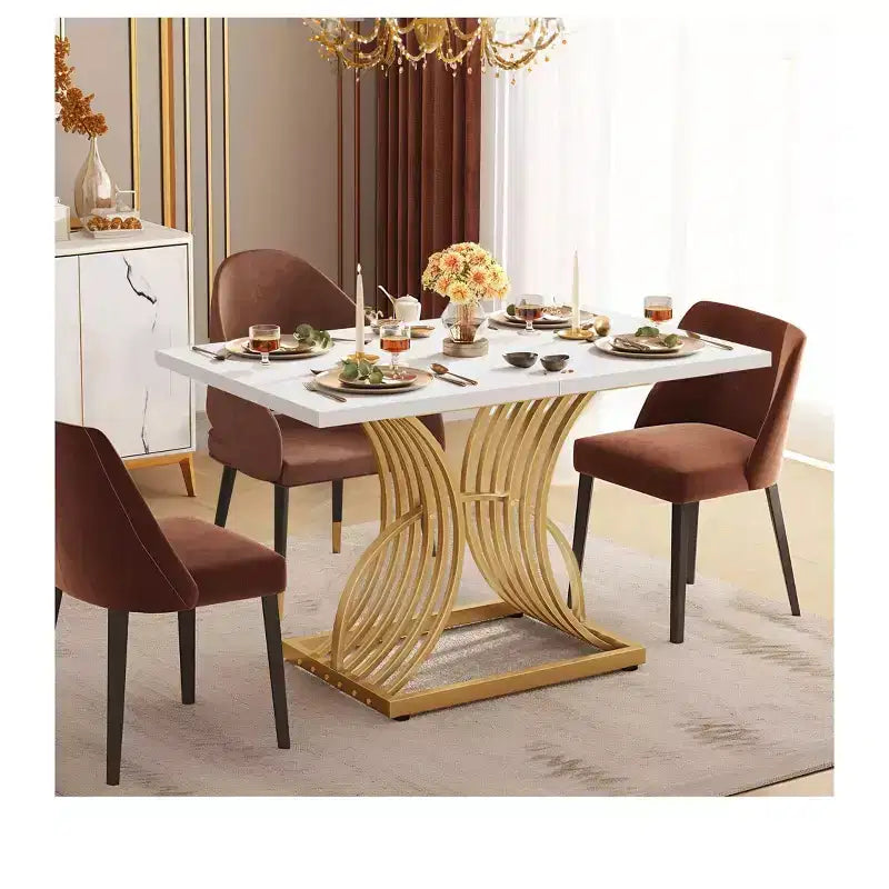 Table à manger rectangulaire moderne de 120 cm pour 4 personnes, table de cuisine avec pieds géométriques et plateau solide pour salle à manger