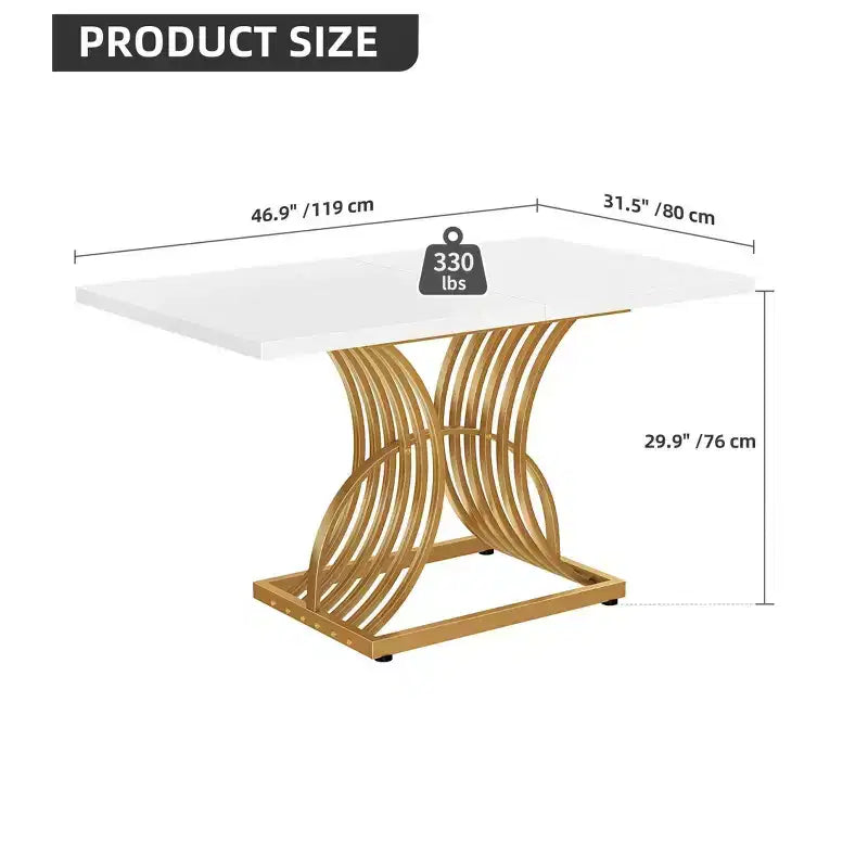 Table à manger rectangulaire moderne de 120 cm pour 4 personnes, table de cuisine avec pieds géométriques et plateau solide pour salle à manger