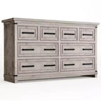 Commode à 8 tiroirs, commode de 140 cm de large pour chambre à coucher, commode de style ferme avec poignées en métal, meuble à tiroirs avec texture bois naturel