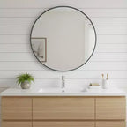 HomeRoots Miroir de salle de bain rond à cadre métallique noir de 30 pouces