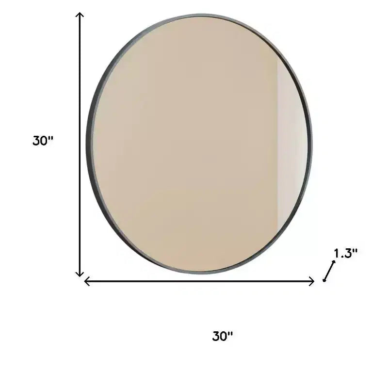 HomeRoots Miroir de salle de bain rond à cadre métallique noir de 30 pouces