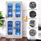 Meuble à chaussures Besiost avec lumière LED, organisateur de chaussures pour placard avec étagères réglables
