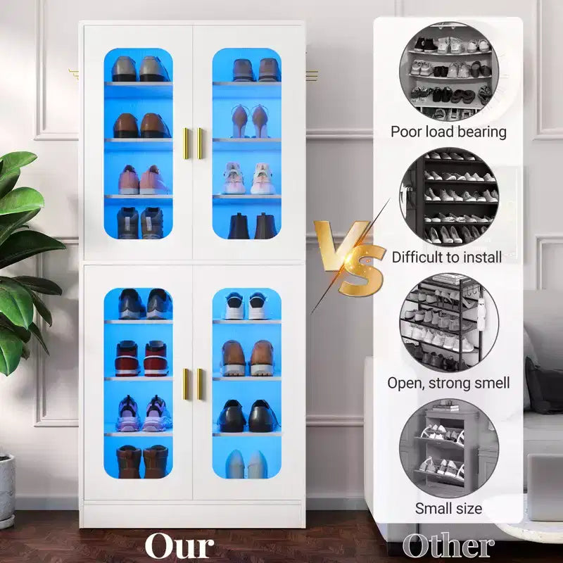 Meuble à chaussures Besiost avec lumière LED, organisateur de chaussures pour placard avec étagères réglables