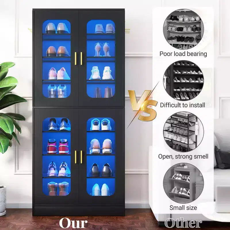 Meuble à chaussures Besiost avec lumière LED, organisateur de chaussures pour placard avec étagères réglables