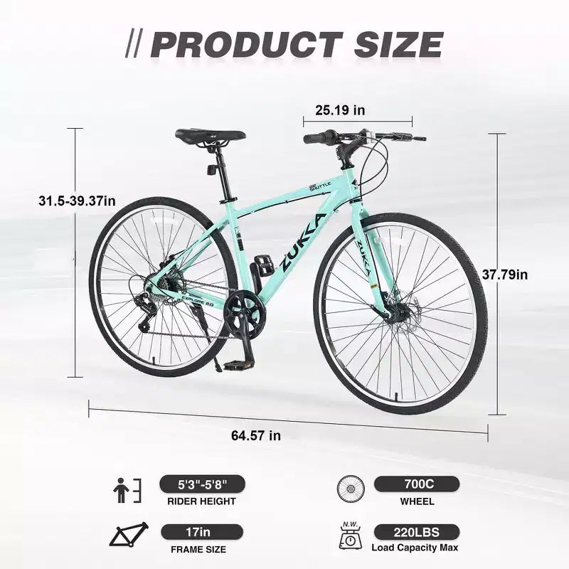 Vélo de route Whisen 28, vélo de ville hybride avec cadre en alliage d'aluminium Shimano 7 vitesses et freins à double disque
