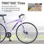 Vélo de route Whisen 28, vélo de ville hybride avec cadre en alliage d'aluminium Shimano 7 vitesses et freins à double disque