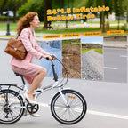 Vélo pliant de ville Whisen 24, vélos adultes avec Shimano 7 vitesses, cadre en acier