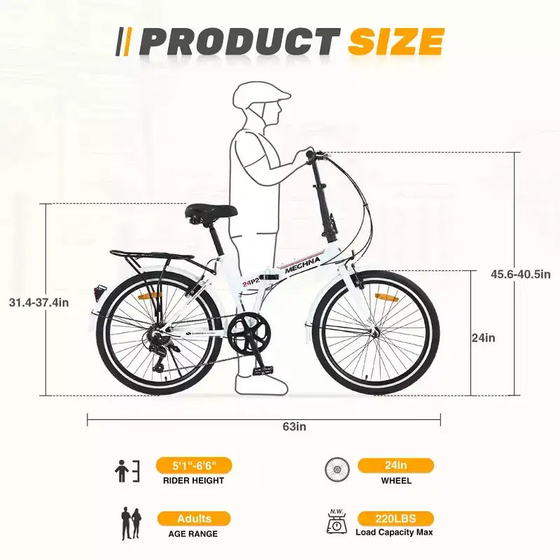 Vélo pliant de ville Whisen 24, vélos adultes avec Shimano 7 vitesses, cadre en acier
