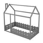 Twin Size Wooden House Bed Frame with Fence-Shaped Guardrail and Roof for Kids Teens Girls Boys