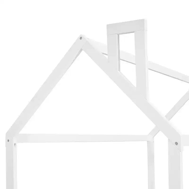 Twin Size Wooden House Bed Frame with Fence-Shaped Guardrail and Roof for Kids Teens Girls Boys