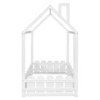 Twin Size Wooden House Bed Frame with Fence-Shaped Guardrail and Roof for Kids Teens Girls Boys