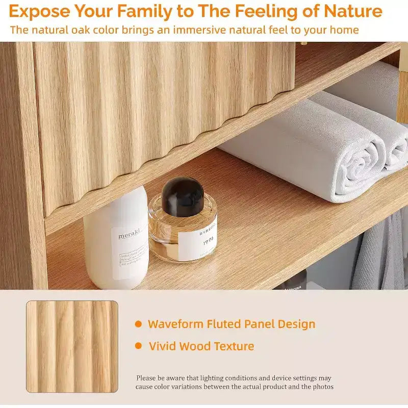 Meuble haut de salle de bain VINGLI avec 2 portes cannelées (chêne naturel)