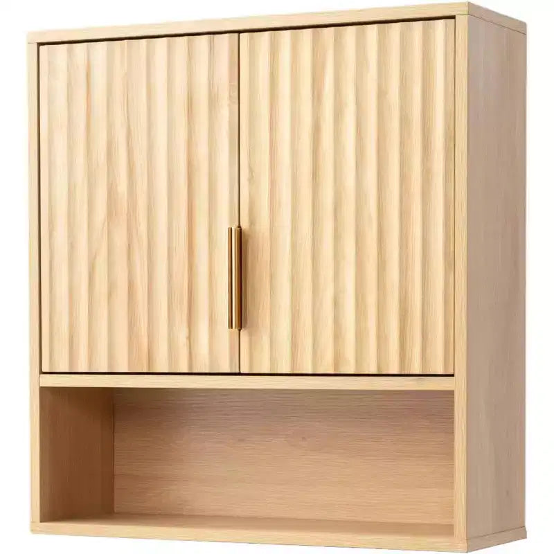 Meuble haut de salle de bain VINGLI avec 2 portes cannelées (chêne naturel)