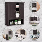 VINGLI Armoire de salle de bain murale Espresso, armoire flottante pour rangement mural de salle de bain avec portes et étagère réglable
