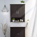 VINGLI Armoire de salle de bain murale Espresso, armoire flottante pour rangement mural de salle de bain avec portes et étagère réglable