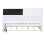 Twin Size Daybed with Trundle and Storage Shelves, Wood Platform Bed with Charging Station, USB Port, Blackboard and Cork Board, White
