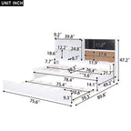 Twin Size Daybed with Trundle and Storage Shelves, Wood Platform Bed with Charging Station, USB Port, Blackboard and Cork Board, White