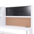 Twin Size Daybed with Trundle and Storage Shelves, Wood Platform Bed with Charging Station, USB Port, Blackboard and Cork Board, White