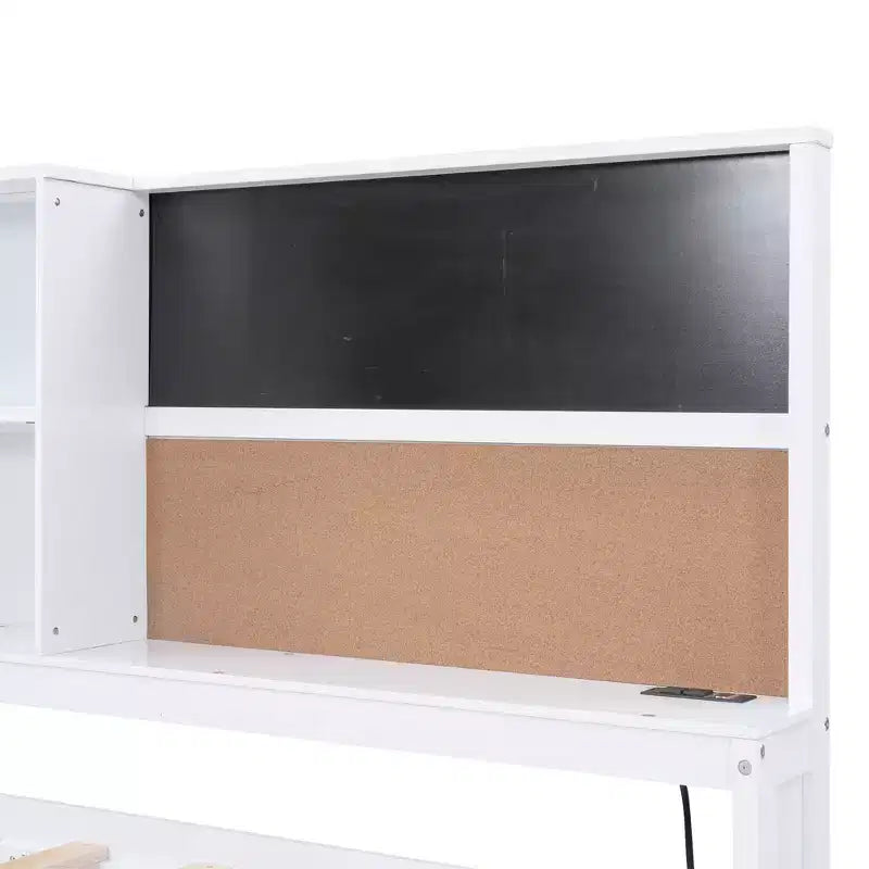Twin Size Daybed with Trundle and Storage Shelves, Wood Platform Bed with Charging Station, USB Port, Blackboard and Cork Board, White