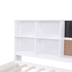 Twin Size Daybed with Trundle and Storage Shelves, Wood Platform Bed with Charging Station, USB Port, Blackboard and Cork Board, White