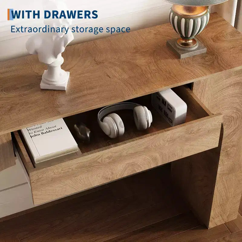 47 Long Console Table with Drawer, Wooden Sofa Table, Behind The Couch, Industrial Entryway Foyer Hallway Tables, for Entrance, Living Room