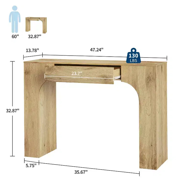 47 Long Console Table with Drawer, Wooden Sofa Table, Behind The Couch, Industrial Entryway Foyer Hallway Tables, for Entrance, Living Room