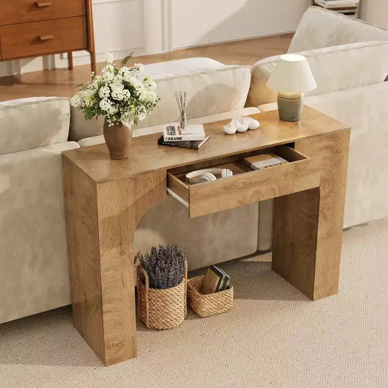 47 Long Console Table with Drawer, Wooden Sofa Table, Behind The Couch, Industrial Entryway Foyer Hallway Tables, for Entrance, Living Room