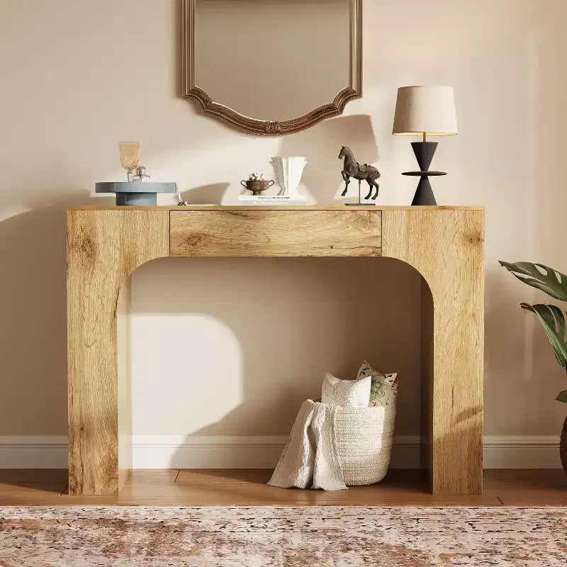 47 Long Console Table with Drawer, Wooden Sofa Table, Behind The Couch, Industrial Entryway Foyer Hallway Tables, for Entrance, Living Room