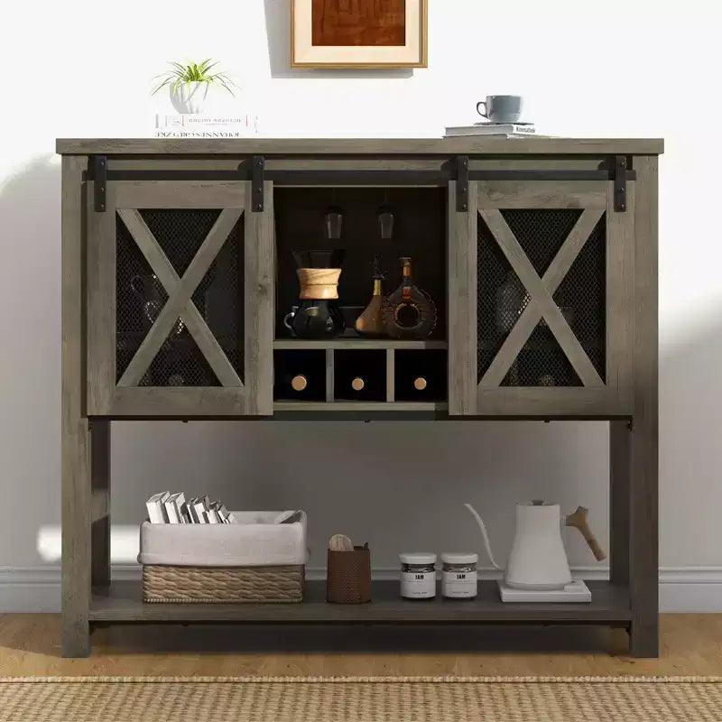Buffet Vaisselier avec Rangement, Meuble Bar à Vin de Ferme, avec Range-Verres, Idéal pour la Maison, la Salle à Manger, le Salon