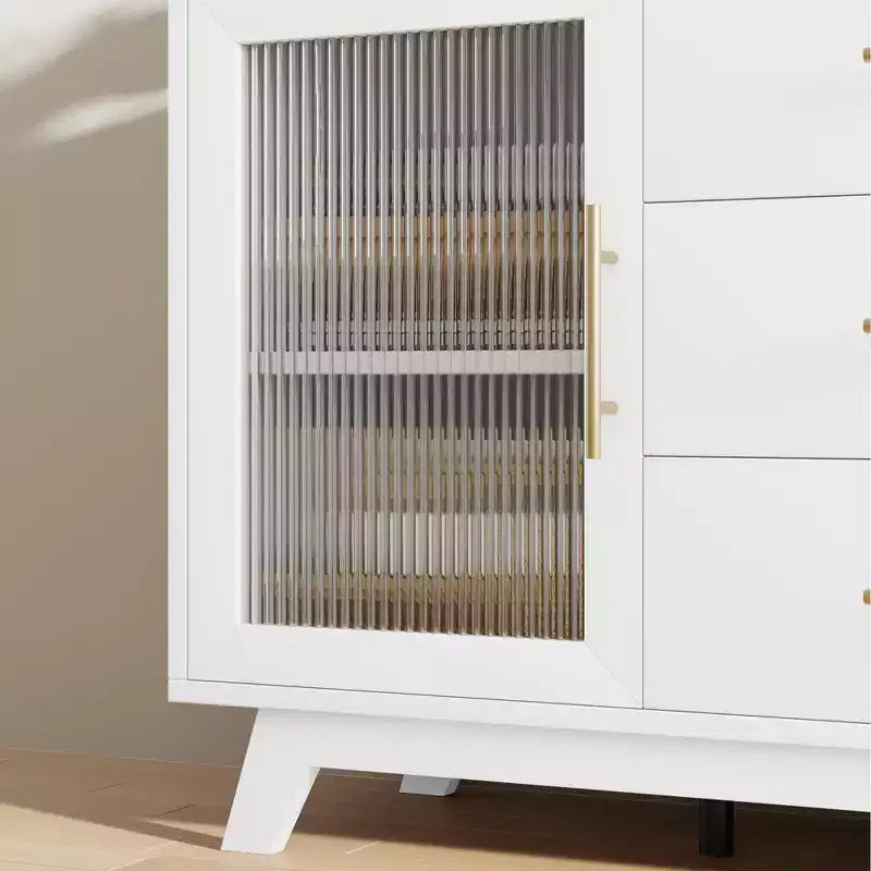 2 portes en verre cannelé, 3 grands tiroirs, buffet de salon, meuble de salle à manger en bois