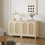 Meuble console de bar à café en bois avec portes et étagères, Armoire de rangement en rotin à 2 portes pour couloir, entrée, salon