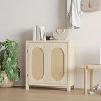Meuble console de bar à café en bois avec portes et étagères, Armoire de rangement en rotin à 2 portes pour couloir, entrée, salon