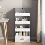 Whisen 4-Tier Freestanding Bookshelf with 3 Sliding Drawers and 1 Bottom Drawer - White