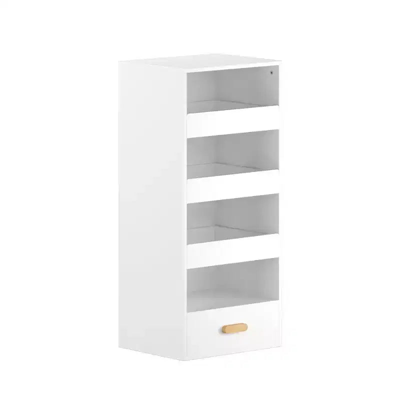 Whisen 4-Tier Freestanding Bookshelf with 3 Sliding Drawers and 1 Bottom Drawer - White